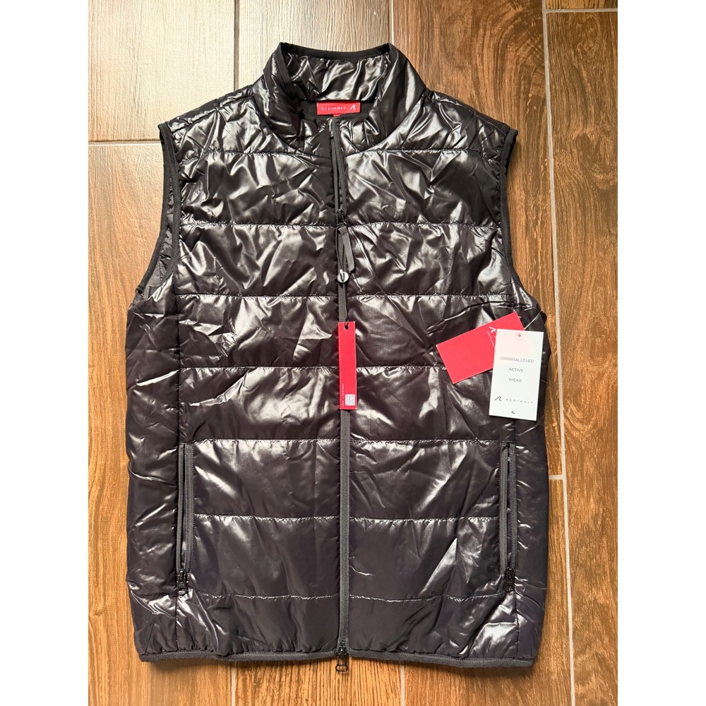REDVANLY Mens Puffer Vest Black Full Zip Quilted Golf Activewear Mock Neck NWT M
